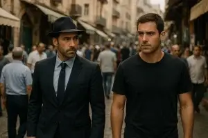 שני חוקרים פרטיים בעת בילוש בצפיפות של עיר הבירה